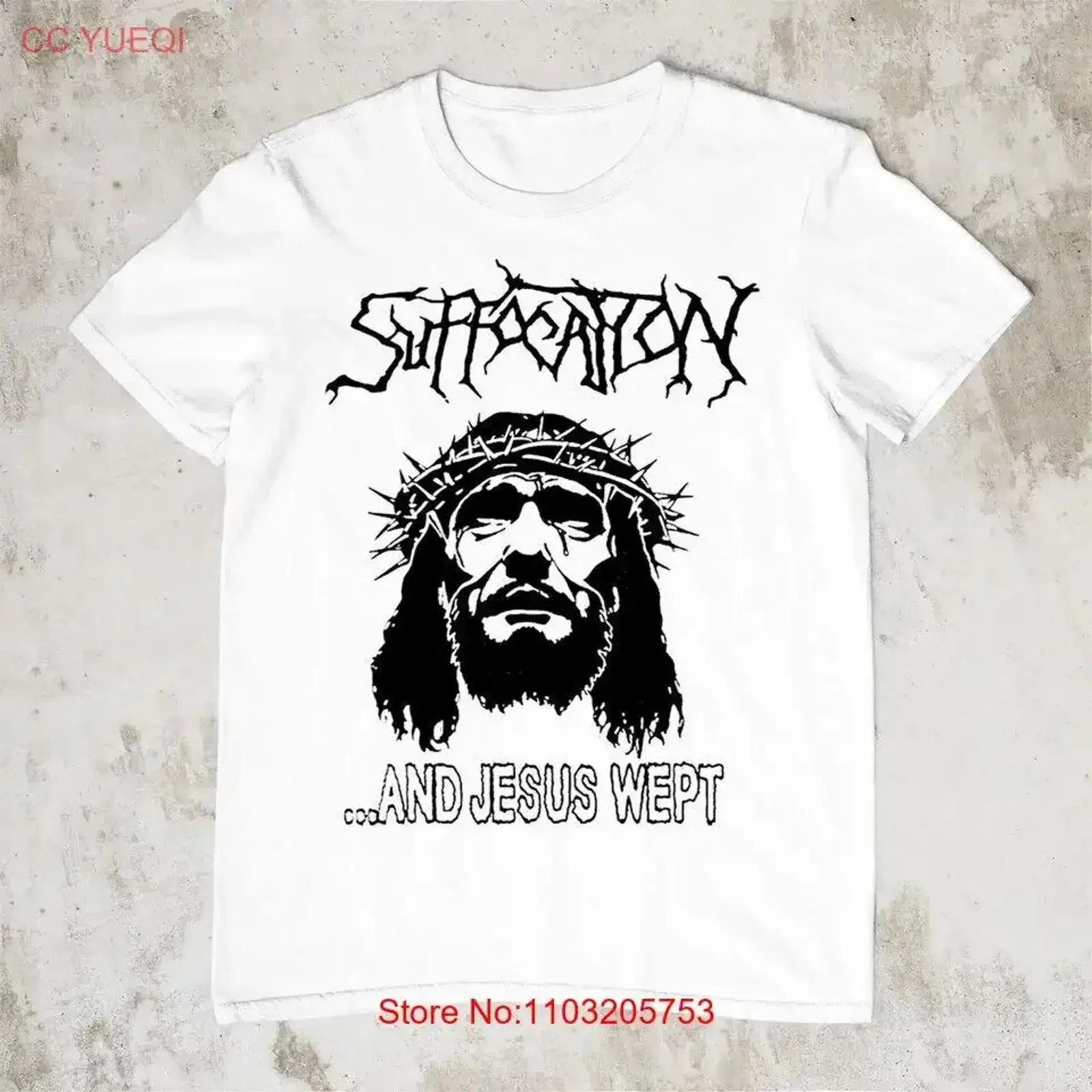 

NEW Suffocation Band AND JESUS WEPT White All Size T Shirt AR917 vintage Washed Stylish Casual graphic Slightly streetwear Soft