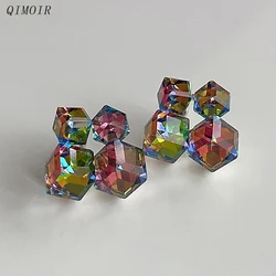 AB Clear Square Glass Post Earrings For Women Geometric Trendy New Styles Party Accessories Wholesale Fashion Jewelry Gift C1541