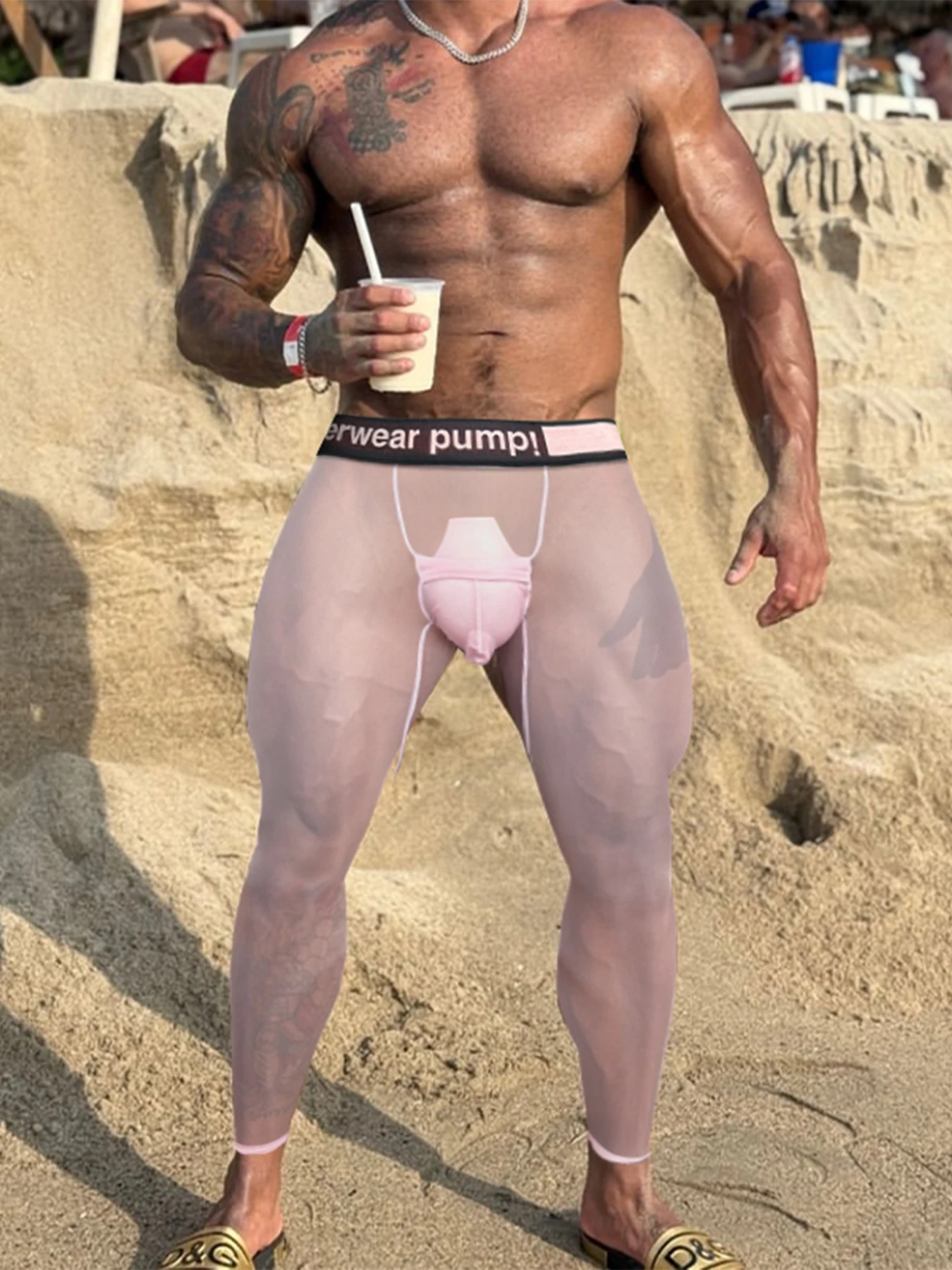 3Pcs Mixed Colors Men's Transparent Leggings Ultra-thin Nine-point Trousers Breathable Sport Fitness High Stretch Men Underpants