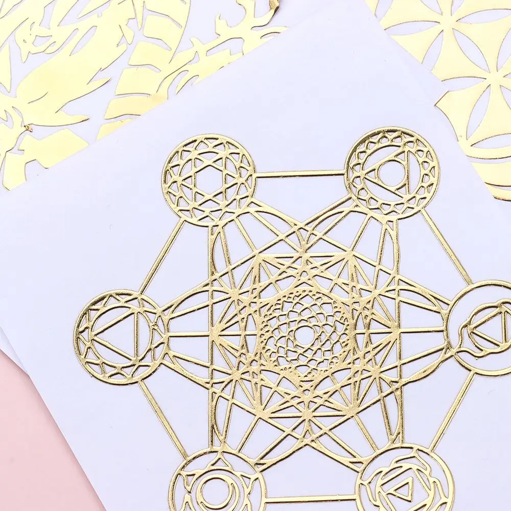 Material Epoxy Art Crafts Flower Life Pattern Sacred Geometric Sticker Energy Sticker Metal Copper Sticker for Making Mould