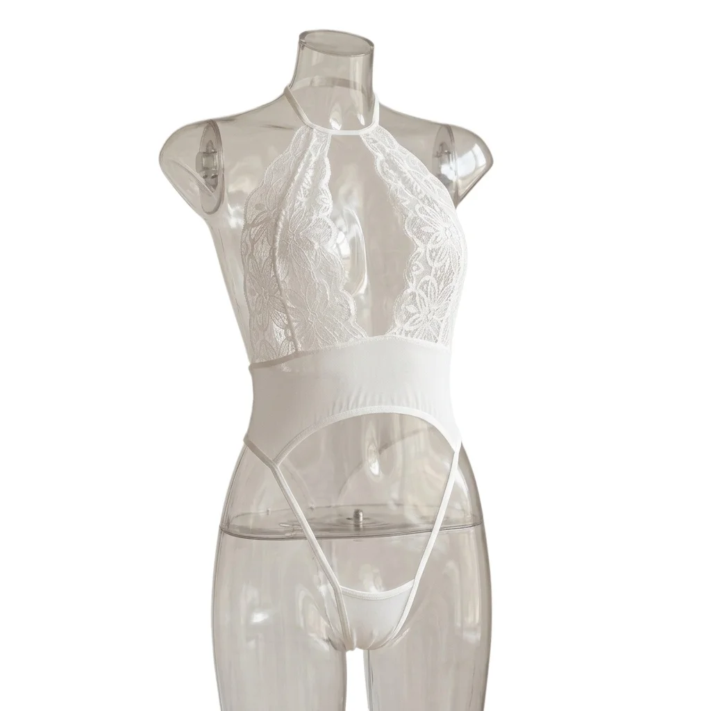 Women Open Bra Lingerie Lace Transparent Bra Set Costumes Deep V Crotchless Bodysuit Outfit Underwear Set