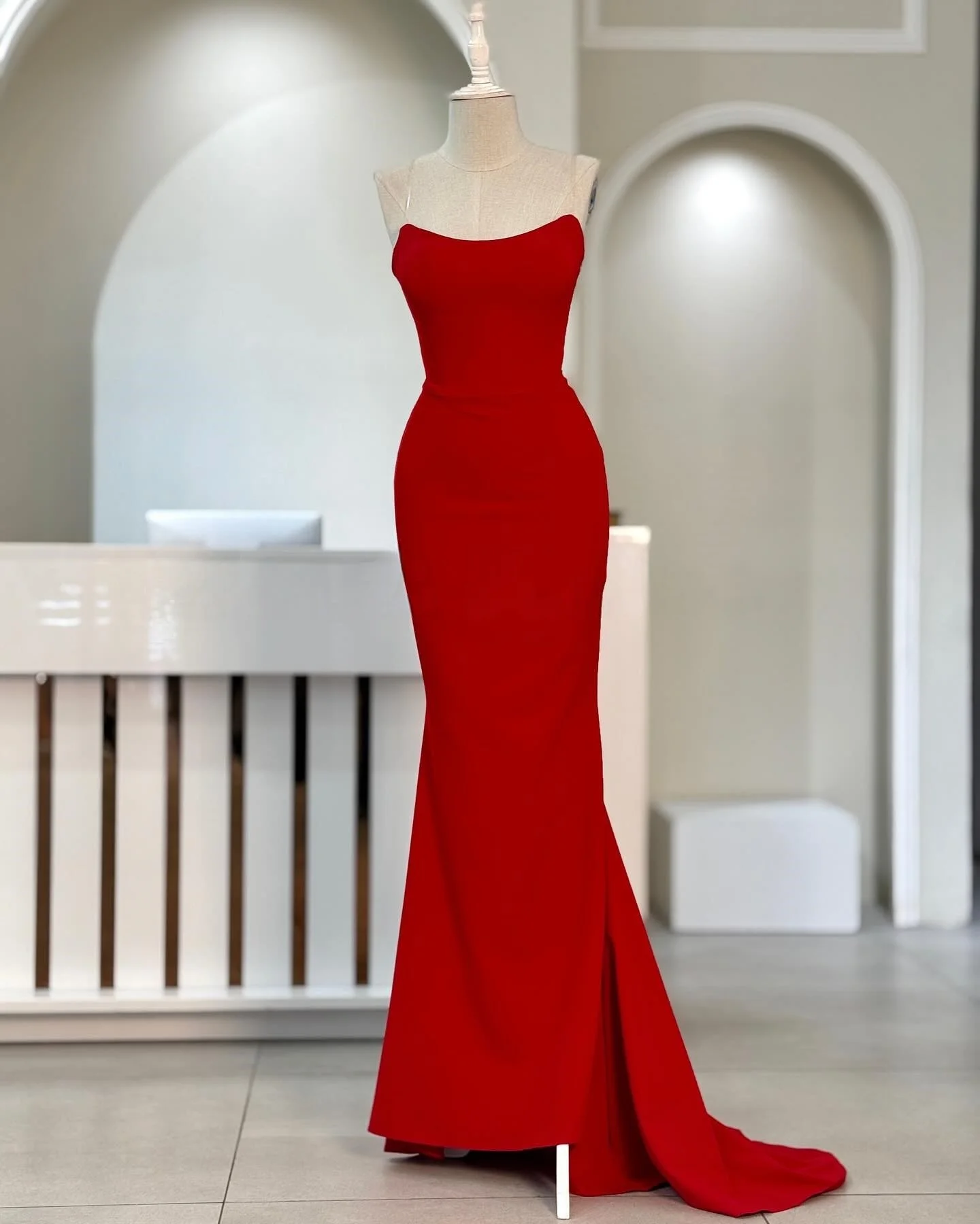 

Customized Fashion Jersey Mermaid Evening Dresses Strapless Sleeveless Panel Train Red Bespoke Occasion Gowns Temperam