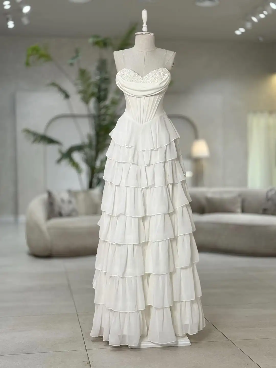 Vestido de noche de tul con volantes escalonados, corsé plisado de espina de pescado con lentejuelas y escote en forma de corazón, vestido de fiesta de graduación nupcial para boda