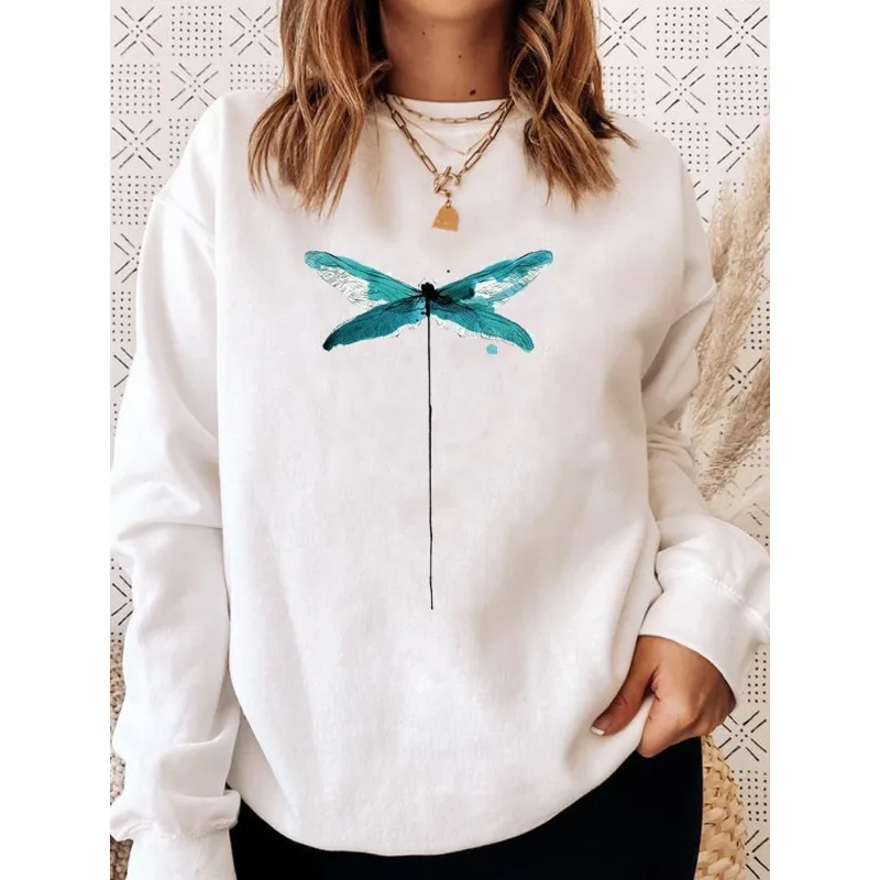 Decorated Bodywear Fashion Printed Dragonfly White Ins Hoodie Sweatshirt  Sweatshirts  Streetwear Women  Clothes