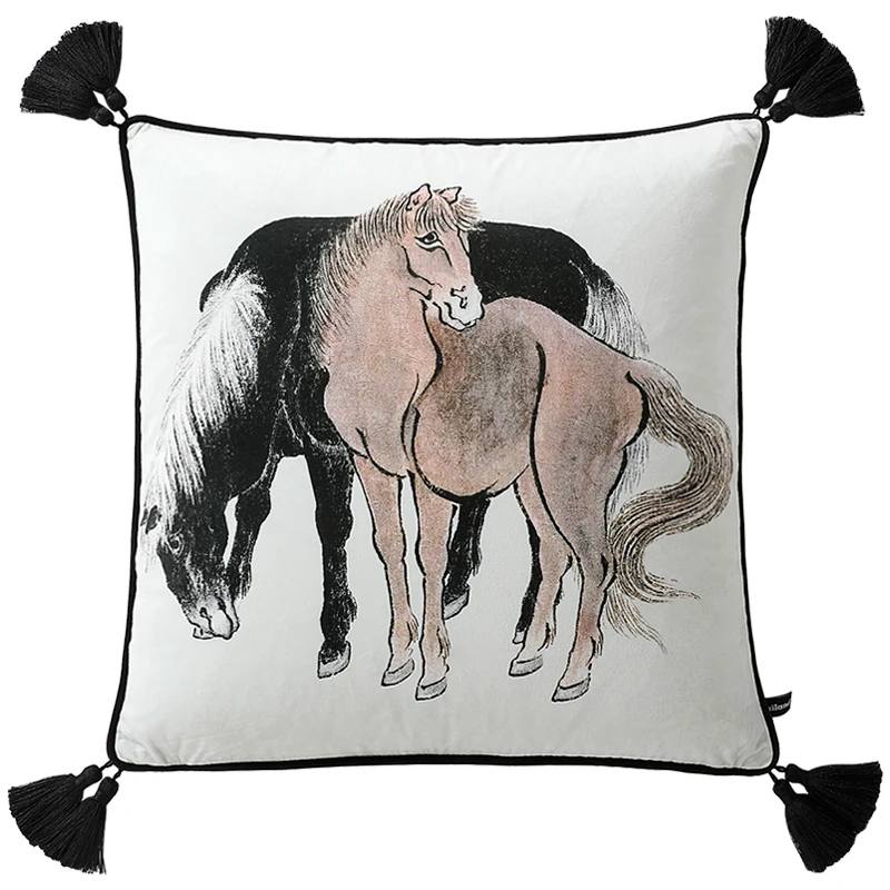 Horse Pillows Chinese Retro Painting Cushion Case Luxury New Year Decorative Pillow Cover For Sofa Chair Home Decorations