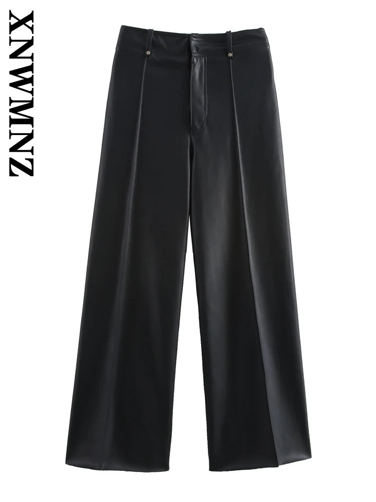 

XNWMNZ 2024 Autumn New Lady Chic Button corduroy Long Pants High Waist Edgy Woman's Solid Color Ruffles Loose Fit Pockets zipper