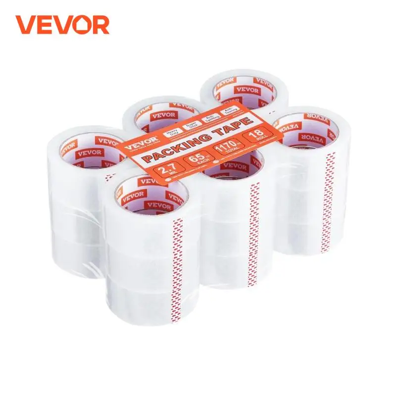 VEVOR 18/24/36 لفات شريط شفاف 4.8 سنتيمتر 60 متر عالية لاصق واضح لاصق لصندوق الكرتون ختم التعبئة تصاعد تحديد