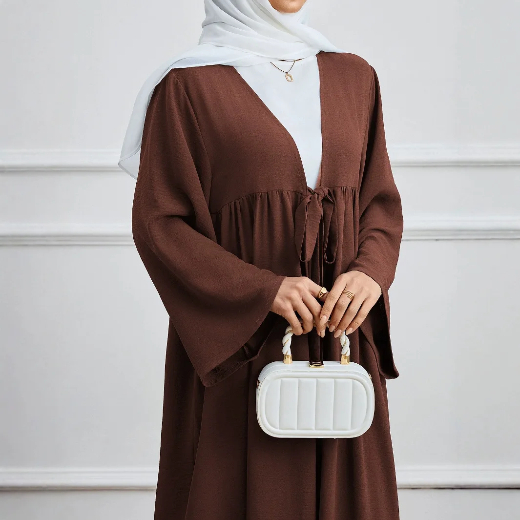 

Новое мусульманское модное элегантное платье-кардиган с длинными рукавами и завязками, абайя, пляжное платье для женщин, летнее платье 2026, роба, вестидо, элегантное женское платье