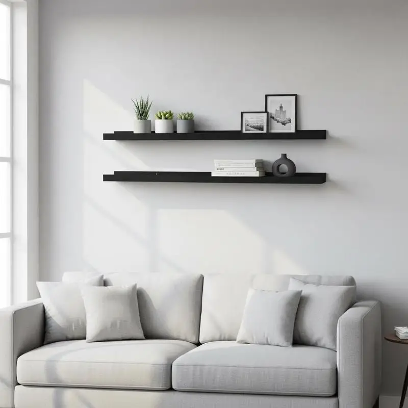 Conjunto de estanterías murales – estanterías flotantes para sala de estar y pasillo – superficie de MDF brillante – estantería decorativa moderna