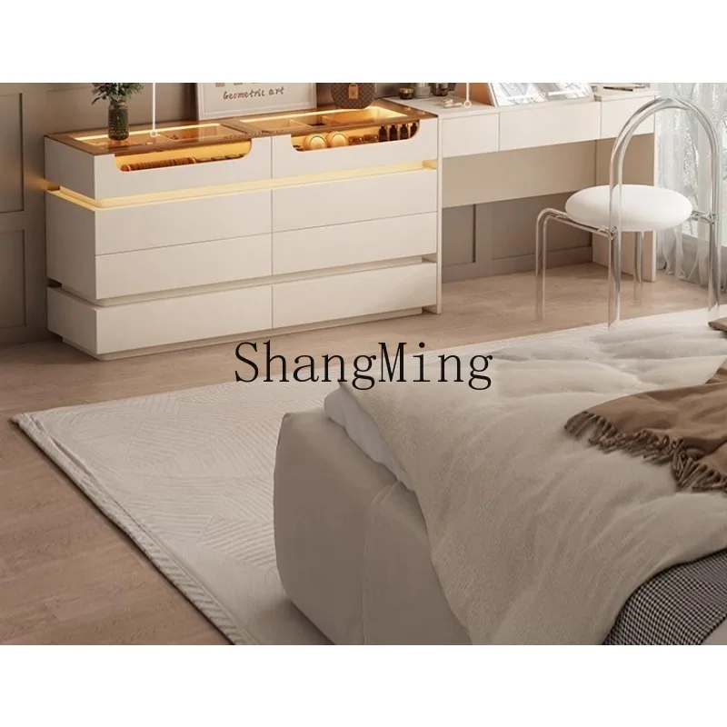 

ZHB Cream Wind Desk Dresser Integrated Makeup Table Small Apartment Bedroom Mirror Hidden Makeup Table with Light G