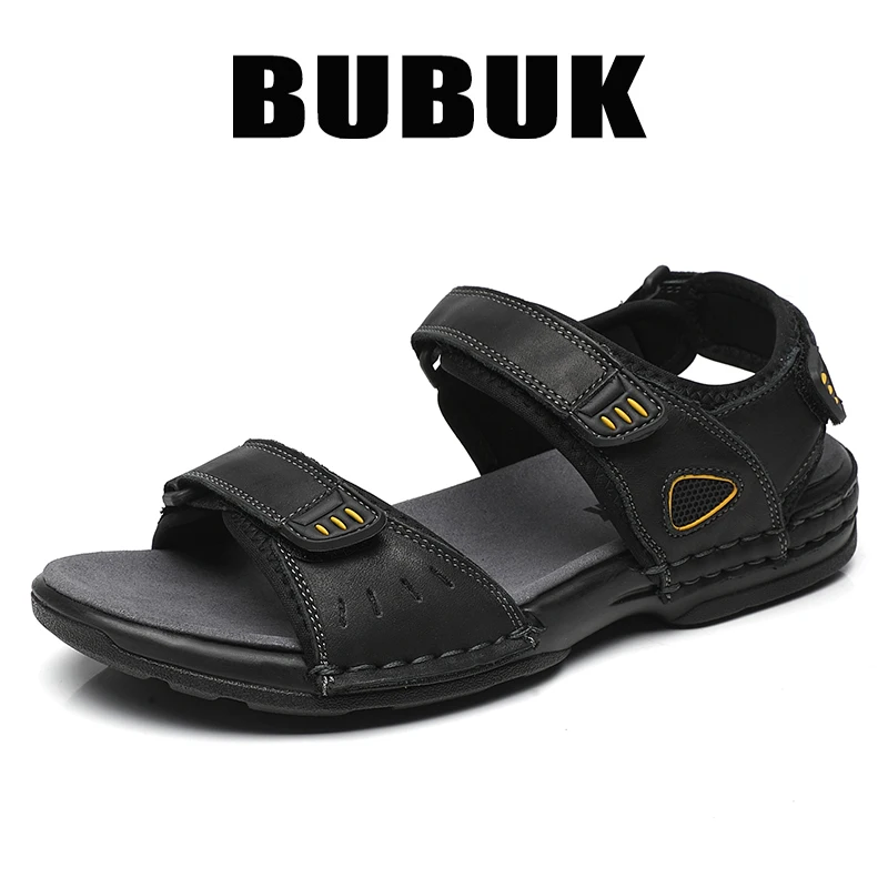 Bubuk Herren-Sandalen aus Rindsleder, Sommer-Outdoor-Strandschuhe, verstellbares Design, mit Fußgewölbestütze, stilvolle, atmungsaktive Freizeitschuhe für Herren, geeignet für Reisen, Wandern und Pendeln. – Detail 4