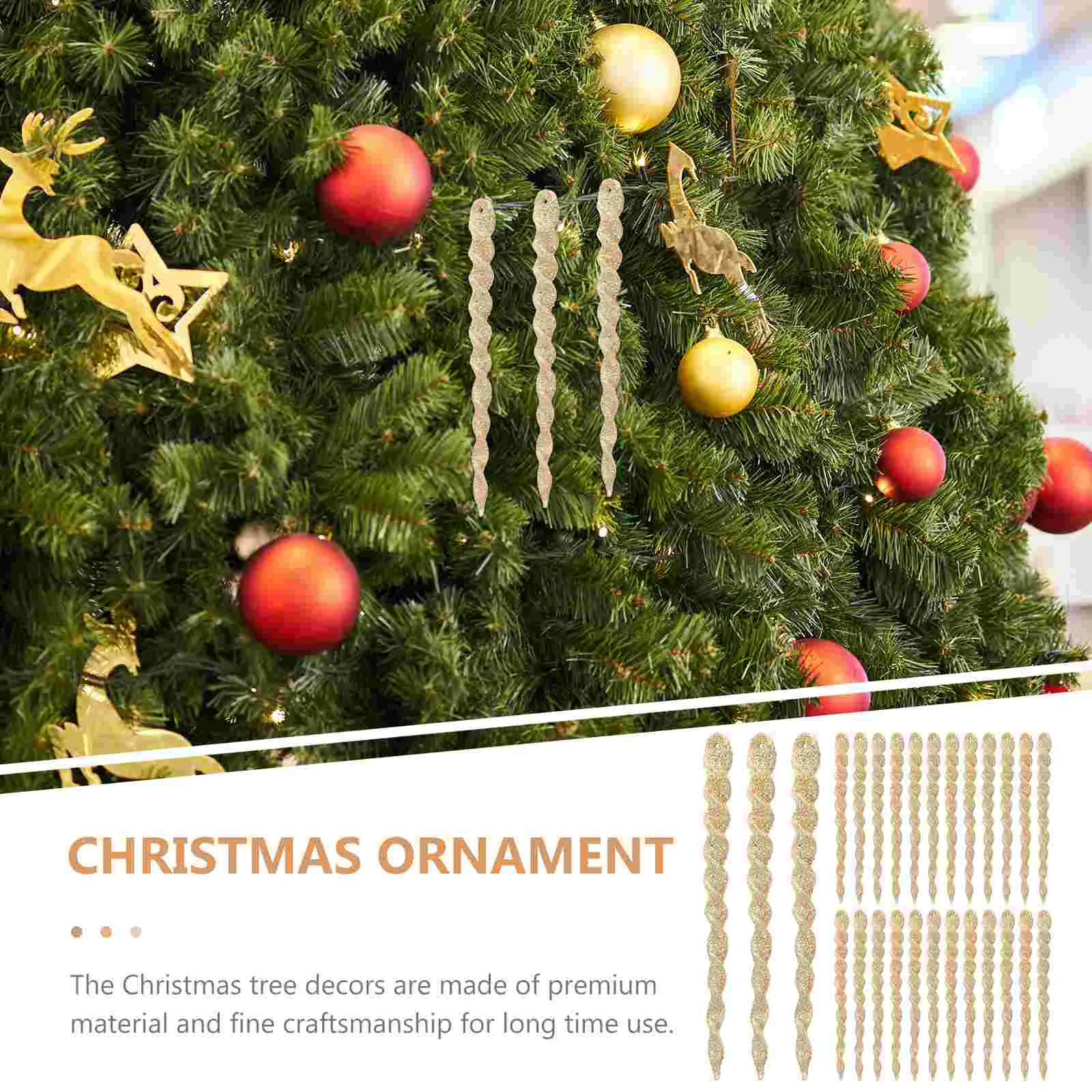 60 ชิ้นตกแต่งต้นคริสต์มาสหัวหอมผงน้ําแข็งหิมะเข็มเครื่องประดับ Xmas Decors จี้จี้ Golden