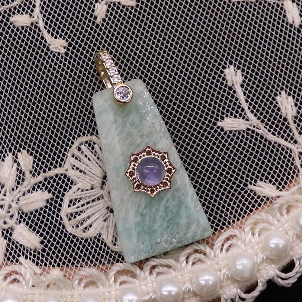 Versatile Natural Stone Geometric Trapezoid Crystal Lapis Lazuli Sun Patch Pendant Semi-Finished DIY Necklace Jewelry Accessory