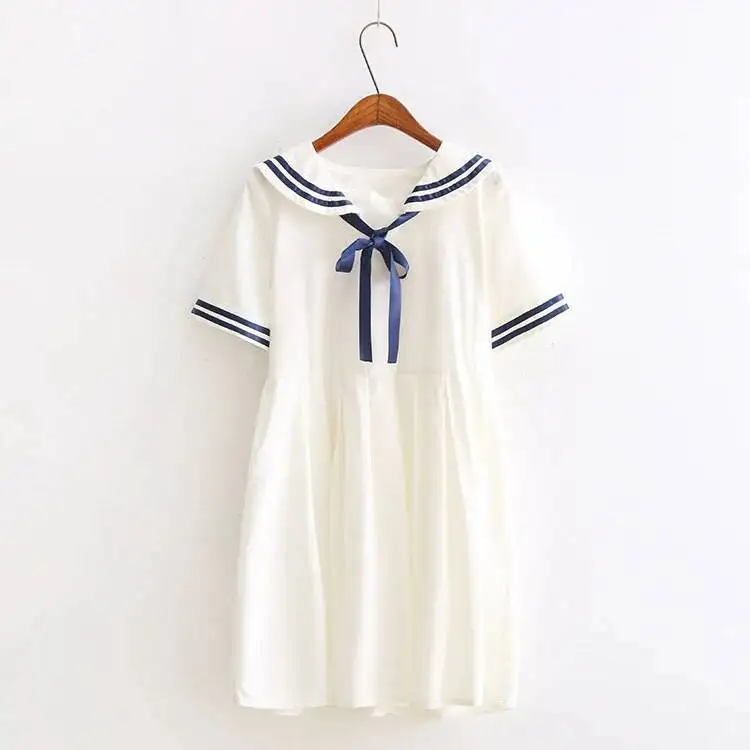 Nuevo disfraz de Cosplay japonés Preppy estilo marino con lazo de marinero vestido blanco de Lolita para mujer