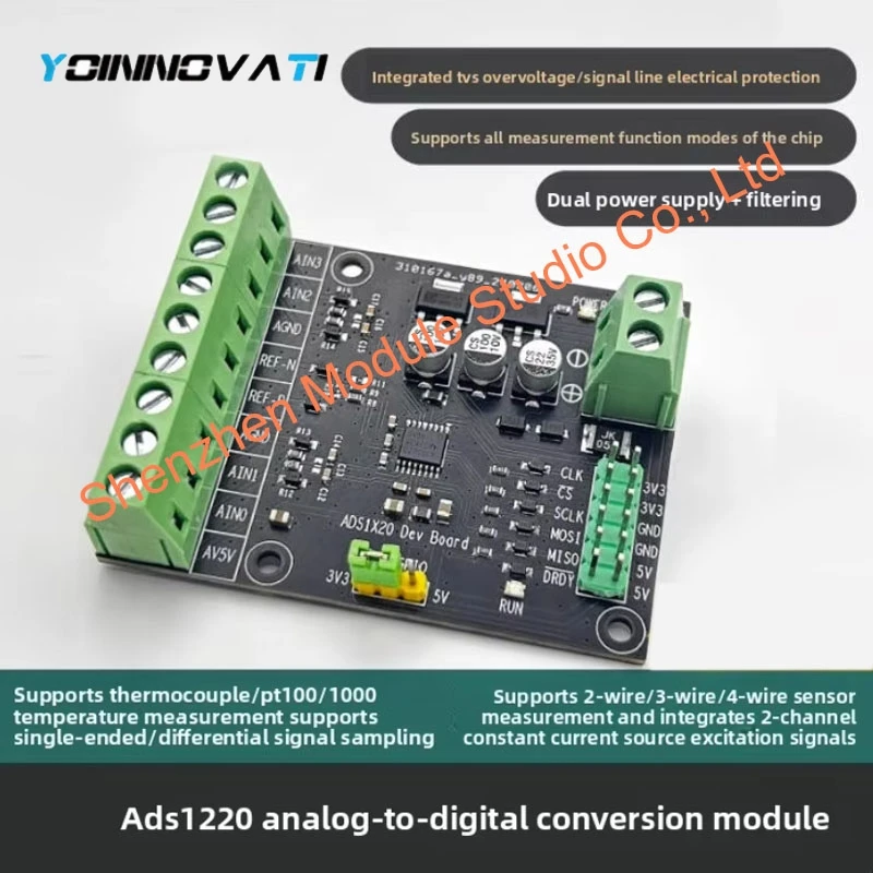 High Precision 24-Bit ADC Module ADS1220, Supports Bridge Sensor, Temperature Measurement, Thermocouple, RTD, 2/3/4-Wire Sensor