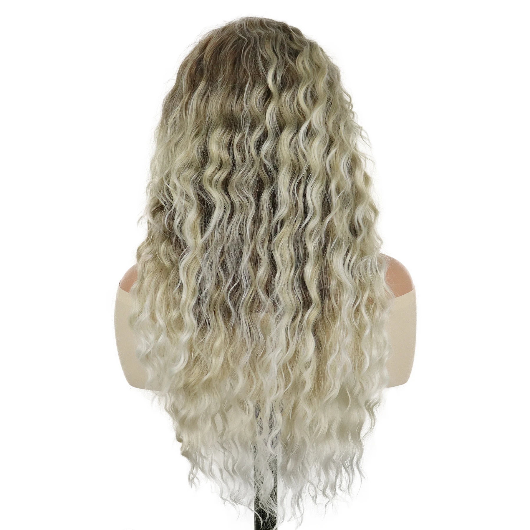 إمرأة شعر مستعار مجعد طويل الشعر الاصطناعية أومبير شقراء الباروكات البني الطبيعي متموج سحب الملكة شعر مستعار منتظم 80s التدرج الباروكات للاستخدام اليومي #5