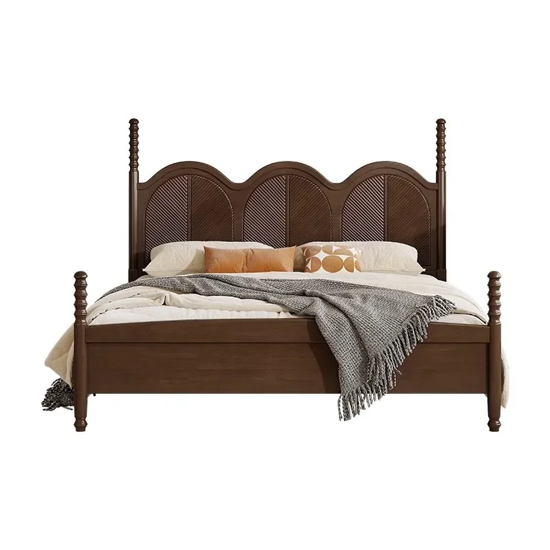 

Retro American solid wood bed, double bed modern minimalist, medieval French bed