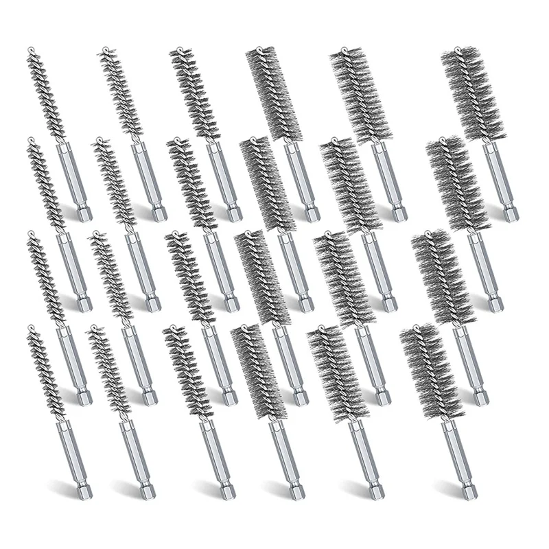 Bore Cleaning Brush Set,Wire Bore Brush Set Stainless Steel Cleaning Brush for Power Drill Impact Driver 24Pieces