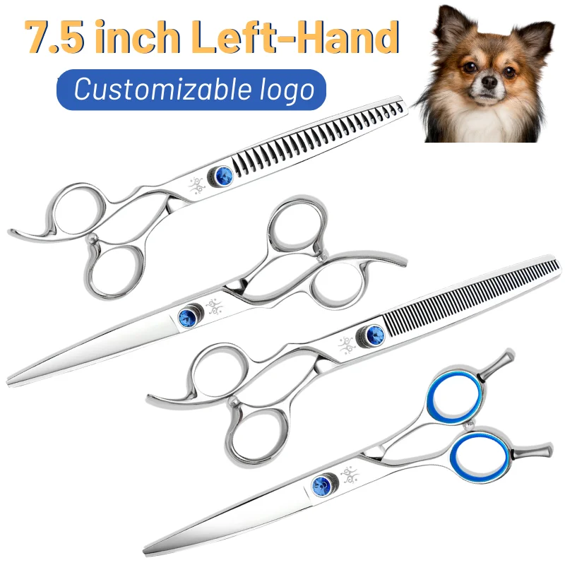 7.5Inch Curved Thinning Shears Dog Grooming Scissors Set VG10 Steel Left-handed Pet Grooming Kit Professional for Rabbit Cat