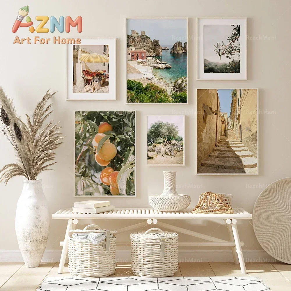 Sicily Print  Italian City  Countryside Mediterranean Poster Expansive Cityscape Sicily Beach Travel Art Decor Wall Art for H