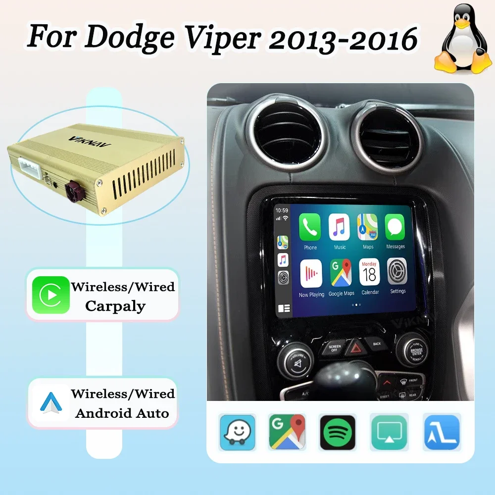 Viknav Linux For Dodge Viper 2013-2016 Car Screen Decoder Interface Box Multimedia Android Auto GPS Wireless Carplay BT Stereo