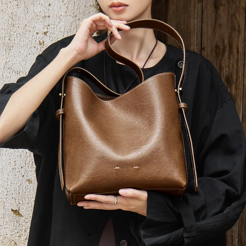 

High-quality Leather Women Bag Autumn And Winter Vegetable Tanned Cowhide Shoulder Bag Versatile Temperament Commuting Women Bag