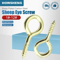HOWSHENG Brass Sheep Eye Hook Screw Nail 1# 2# 3# 4# 5# 6# 8# 10# 12# Copper Plated O Shaped Self Tapping Hook Screws for DIY