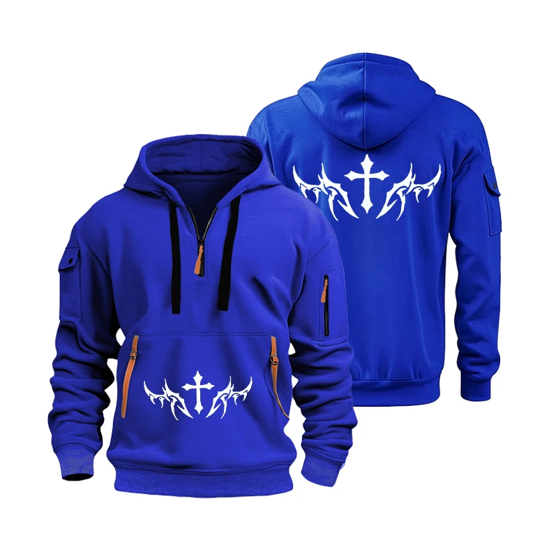 Moda Otoño e Invierno ropa de marca para hombres diseño con múltiples cremalleras Sudadera con capucha impresa  casual suelta