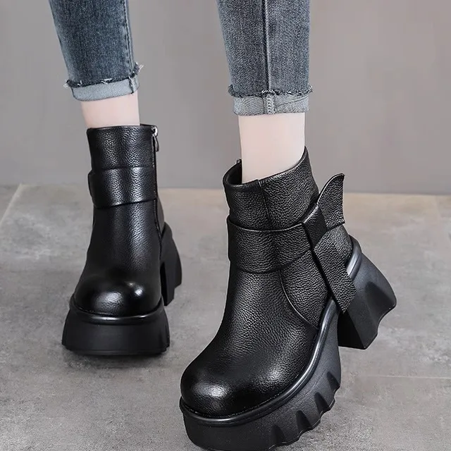 

High Heel Boots Chelsea ort Boots Top Layer Cowhide Genuine Leather Discount Code Women's oes Thiened Sole