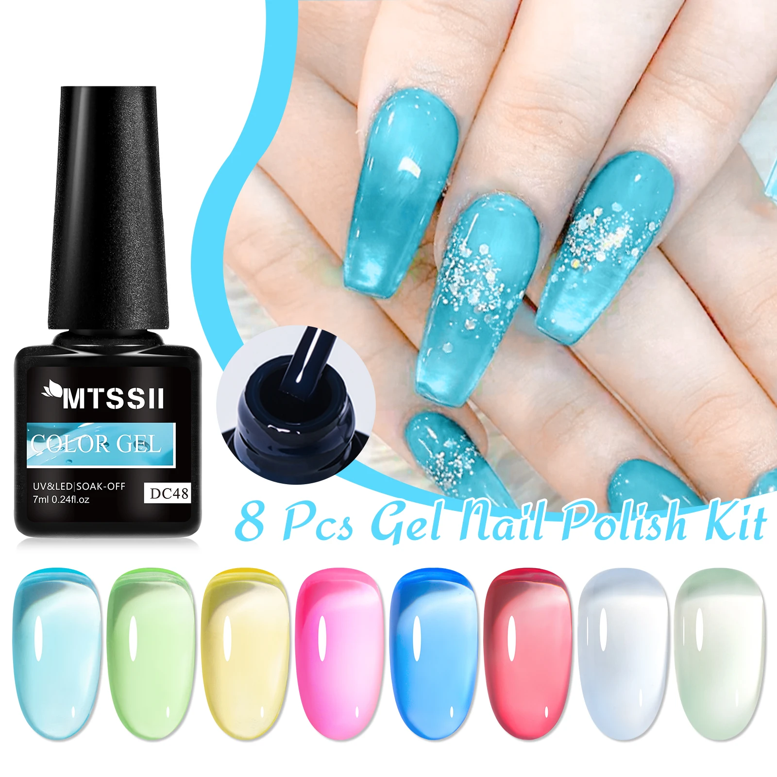 Juego de 8 Uds de gelatina para decoración de uñas de cristal azul, esmalte de uñas de Color veraniego, manicura de uñas semipermanente, Kit de barniz de uñas UV