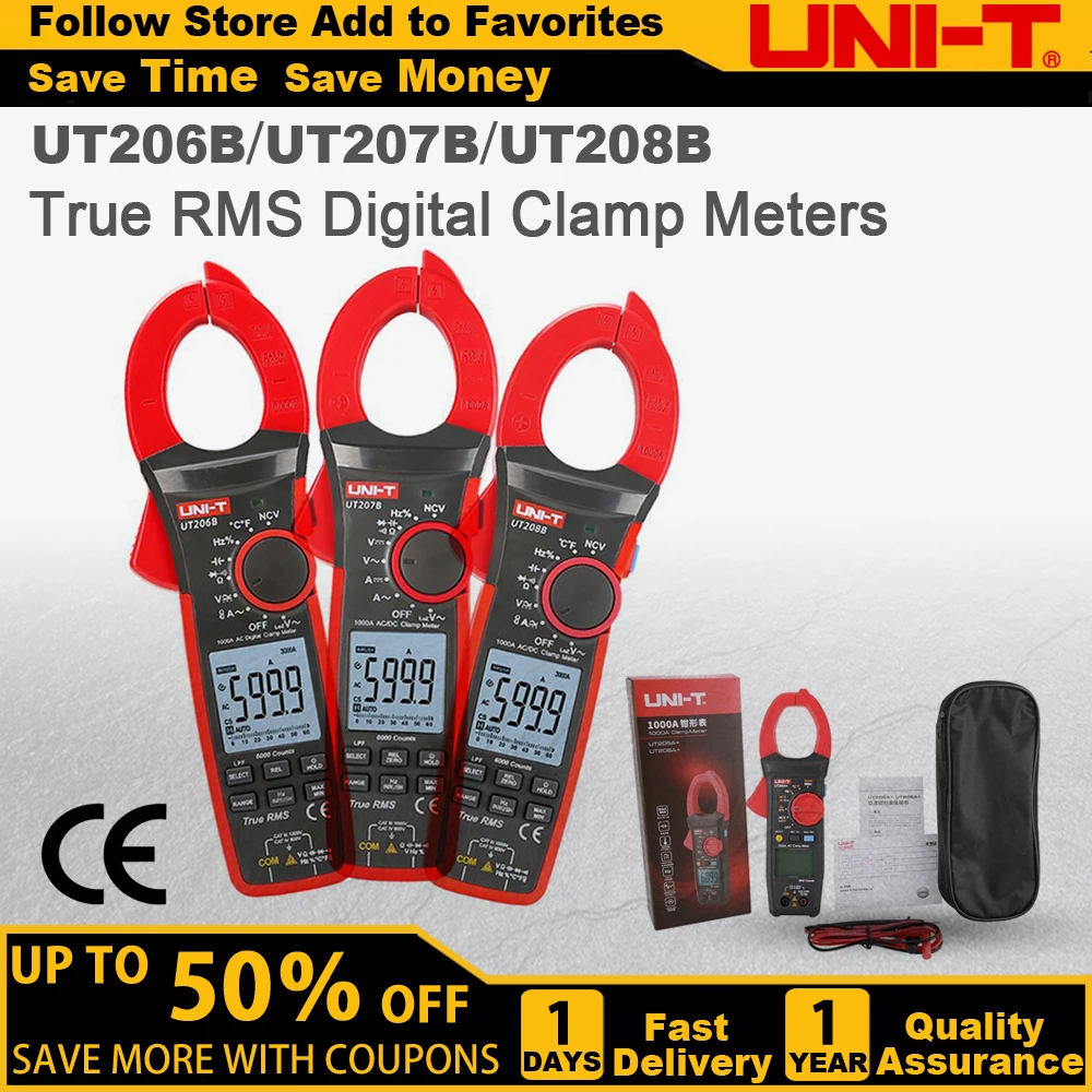 UNI-T UT206UT207B UT208B True RMS Digital Clamp Meter AC DC Current 1000A 1000V Pliers Ammeter LPF 6000 Count Amperimetric Clamp