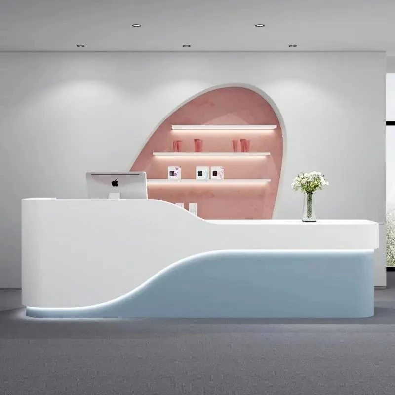 

Luxury Modern Nordic Institute Small White Desk Reception Counters Cash Register Furniture For Aesthetic Beauty Salon Counter