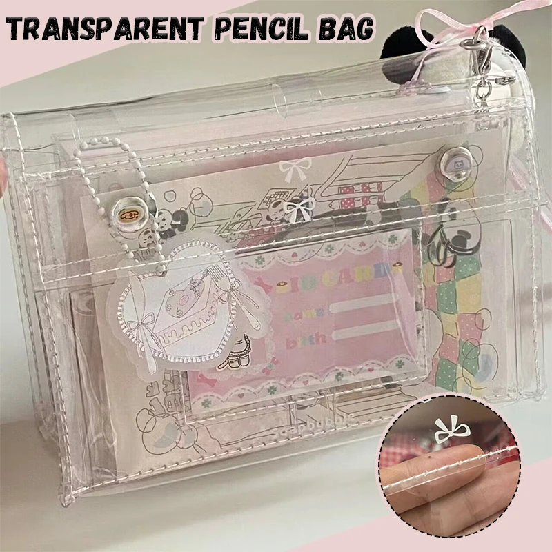 

New Large Capacity Transparent Simple Kawaii Girls Pvc 6 Layers Storage Bag Makeups Stationery Pencil Bag Pencilcase Card Holder