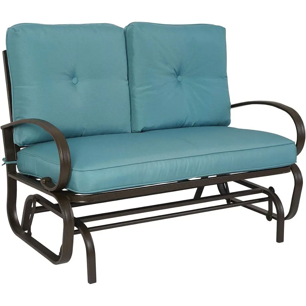 

Blue Cushioned Outdoor Patio Glider Bench - Loveseat Swing for Porch, Yard with Sturdy Frame