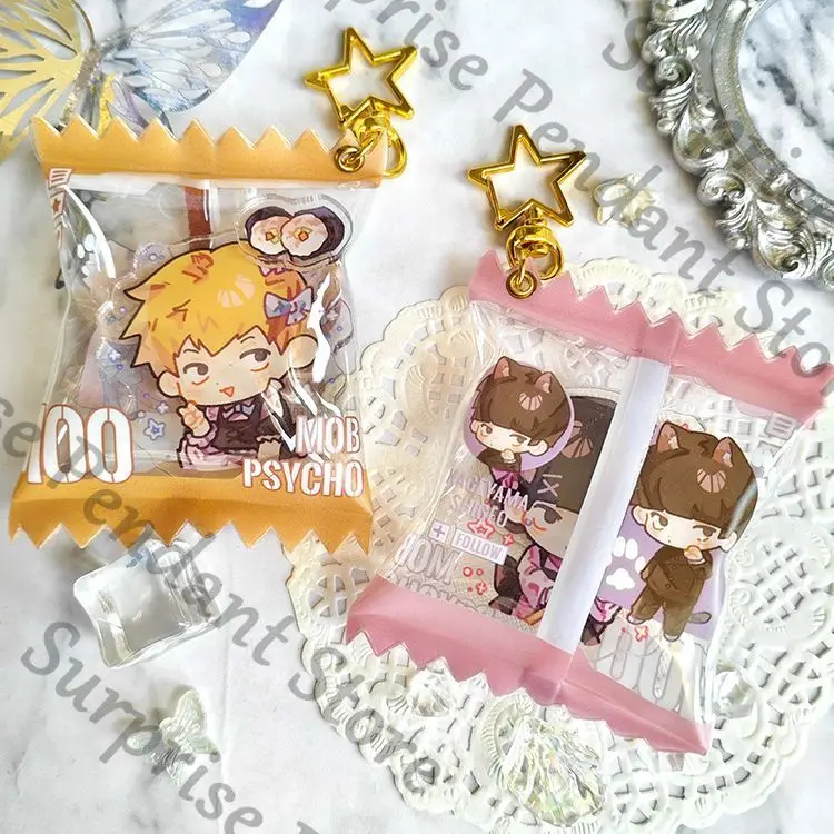 البيع المسبق-Mobu Saiko Hyaku Mob Psycho 100 كيس حلوى قابل للنفخ سلسلة مفاتيح شارة قلادة زميلين ambitus Kageyama Shigeo