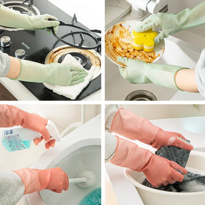 Latex Kitchen Dishwashing Gloves Reusable Household Cleaning Gloves for Washing Dishes and Cleaning Tasks, Non-Slip