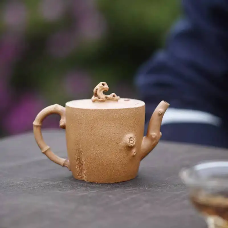 [Changtao]Yixing Zisha Pot By Li Xingsheng, Fully Handmade, Golden Old Section, Scholar's Vessel, Imitation Bamboo And Stone,