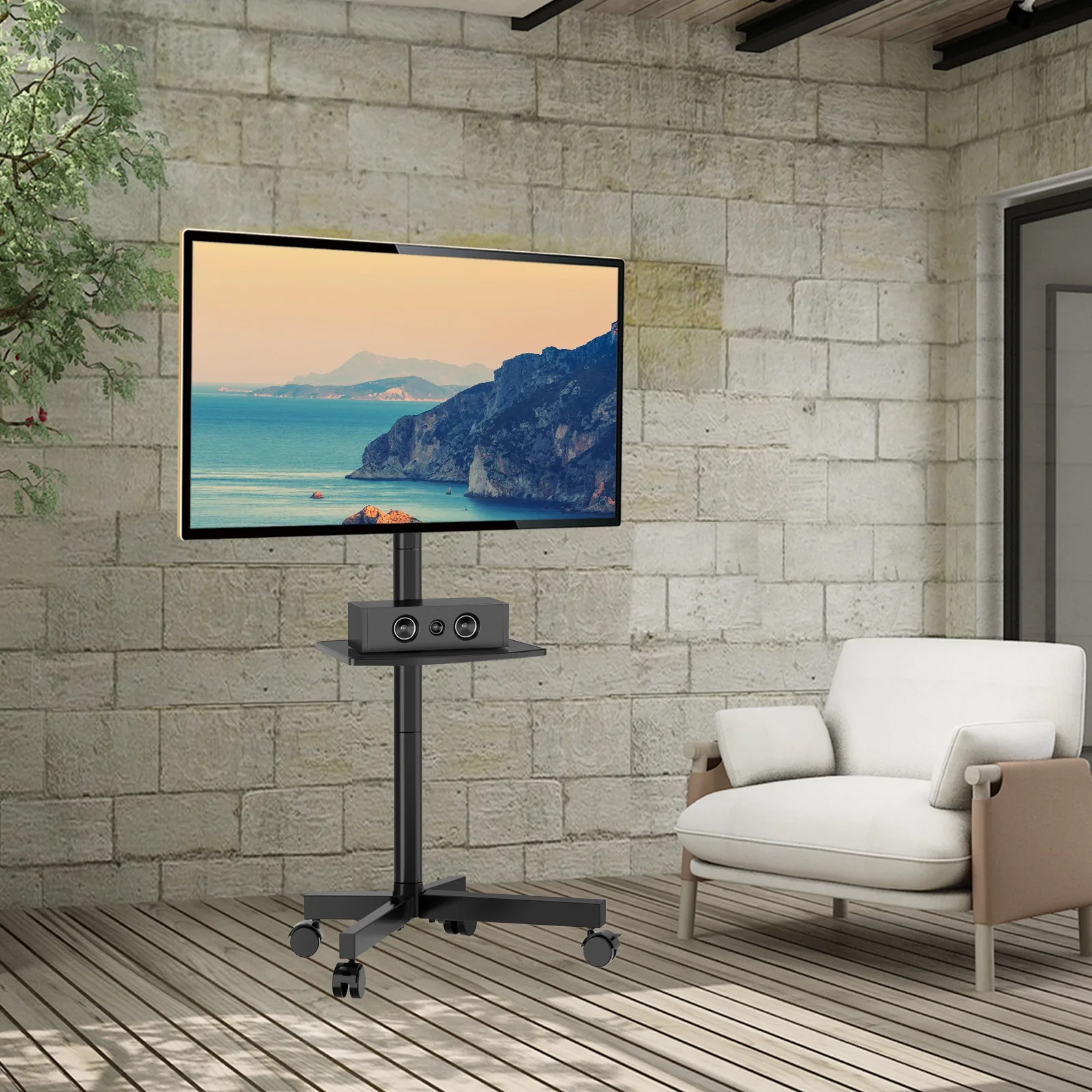 

LODEIJA 5Rcom Mobile Rolling TV Cart with Locking Wheels for 23-60 LCD LED Flat Screen/Curved Screen TVs with Max VESA 400x400mm, Adjustable Rolling Portable Floor Stand TV Trolley Holds up to 88lbs
