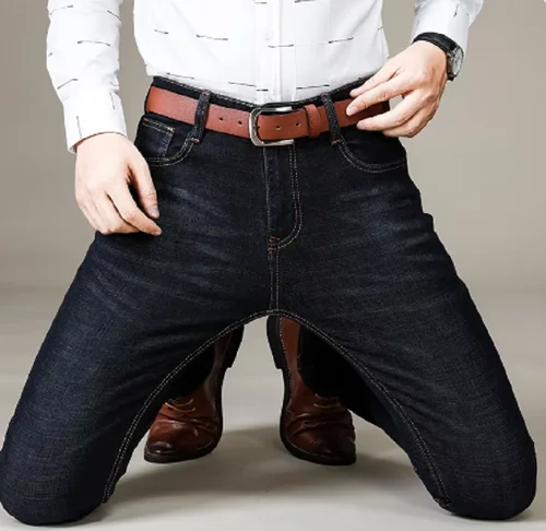 Pantalones vaqueros elásticos ajustados clásicos de otoño para hombre, pantalones de pierna recta de mezclilla de algodón informales de negocios, pantalones negros y azules para hombre