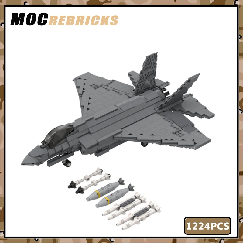 MOC Building Block Military Harrier Fighter AV-8B Weapon Loadable Role Air Force Aircraft Assembly Model Bricks Kit Children Toy