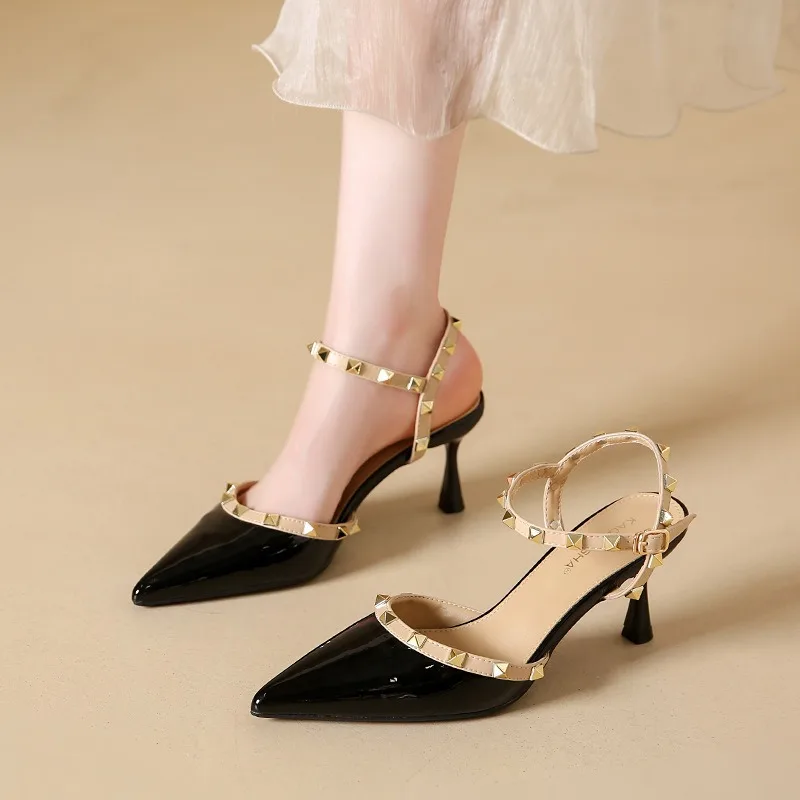 

Fashion Design Women's Shoes Exquisite Rivet High Heeled Sandals for Woman Elegant French Style Casual Shoes Sandalias De Mujer