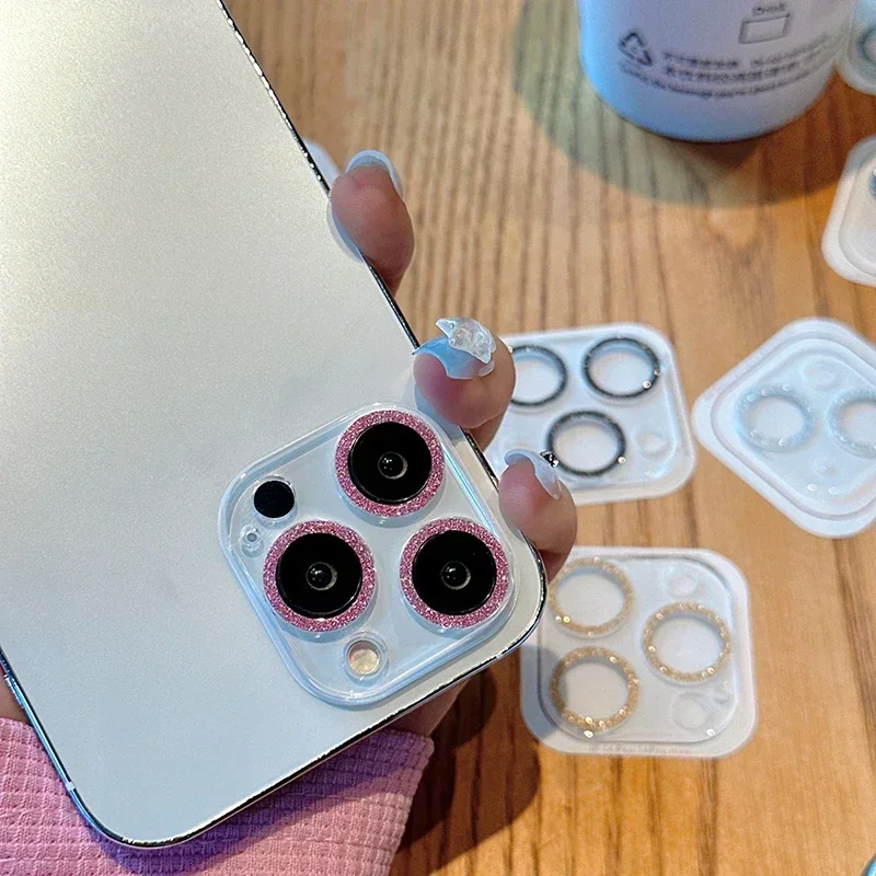 ฟิล์มกันรอยเลนส์กล้องใสแบบมีกลิตเตอร์สำหรับ iPhone 17 Air 16 15 14 Pro Max Plus 13 Mini 17Air 17Pro 16Pro  กระจกนิรภัย
