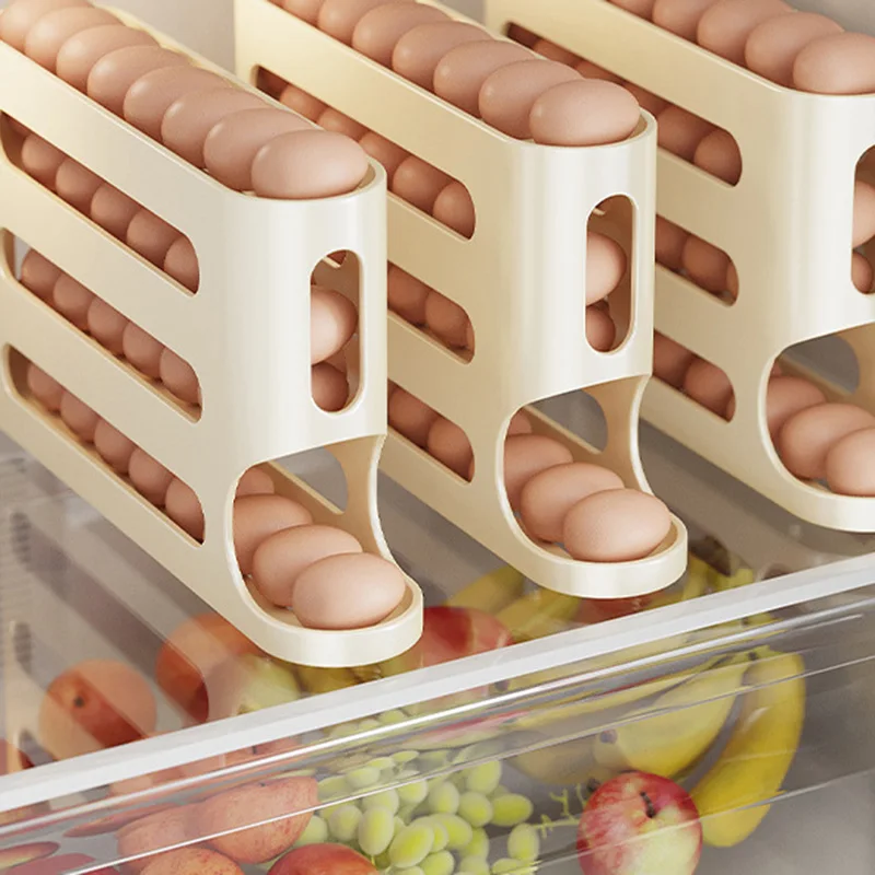 4 Layers Automatic Rolling Egg Holder Rack Fridge Egg Storage Box Container Kitchen Refrigerator Egg Dispenser Fridge Organizer