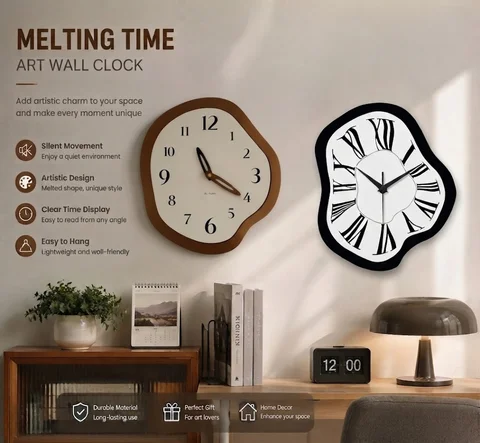 Irregular Melting Time Wall Clock Modern Abstract Art Decorative Silent Wall Watch Unique Home Office Decoration Housewarming