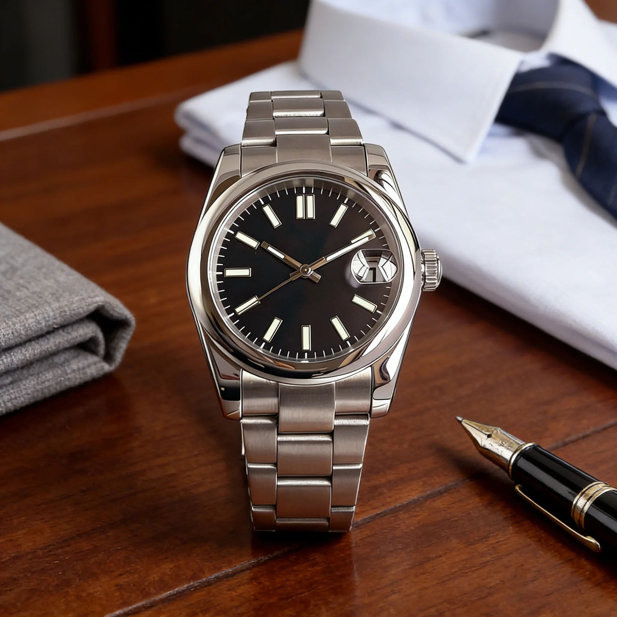 36mm 39mm Herrenuhren Polierte Lünette Blaues Schwarzes Rosa Zifferblatt Saphirglas 200m Wasserdicht Stahlarmband Automatikuhren