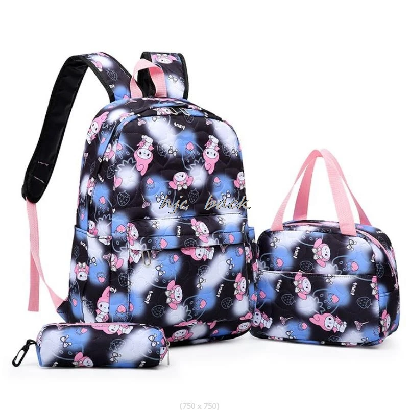 Lovely Kuromi Melody 3Pcs Backpack Simple Harajuku Female Lovely Student School Bag Large Capacity Light Laptop Travel Knapsacks