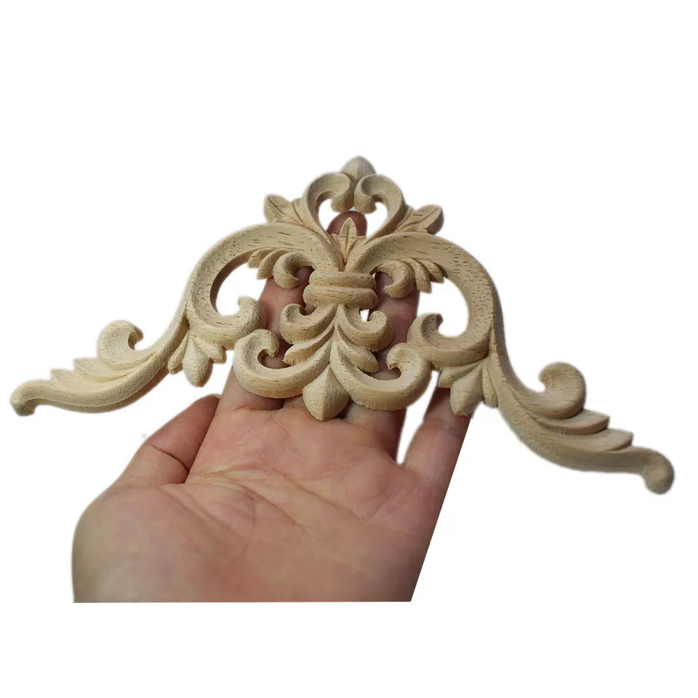 4PCS 13X13CM Retro Carved Exquisite Floral Leaves Rubber Wood Furniture Corner Cabinet Wood Figurines Wood Applique Wood Decal