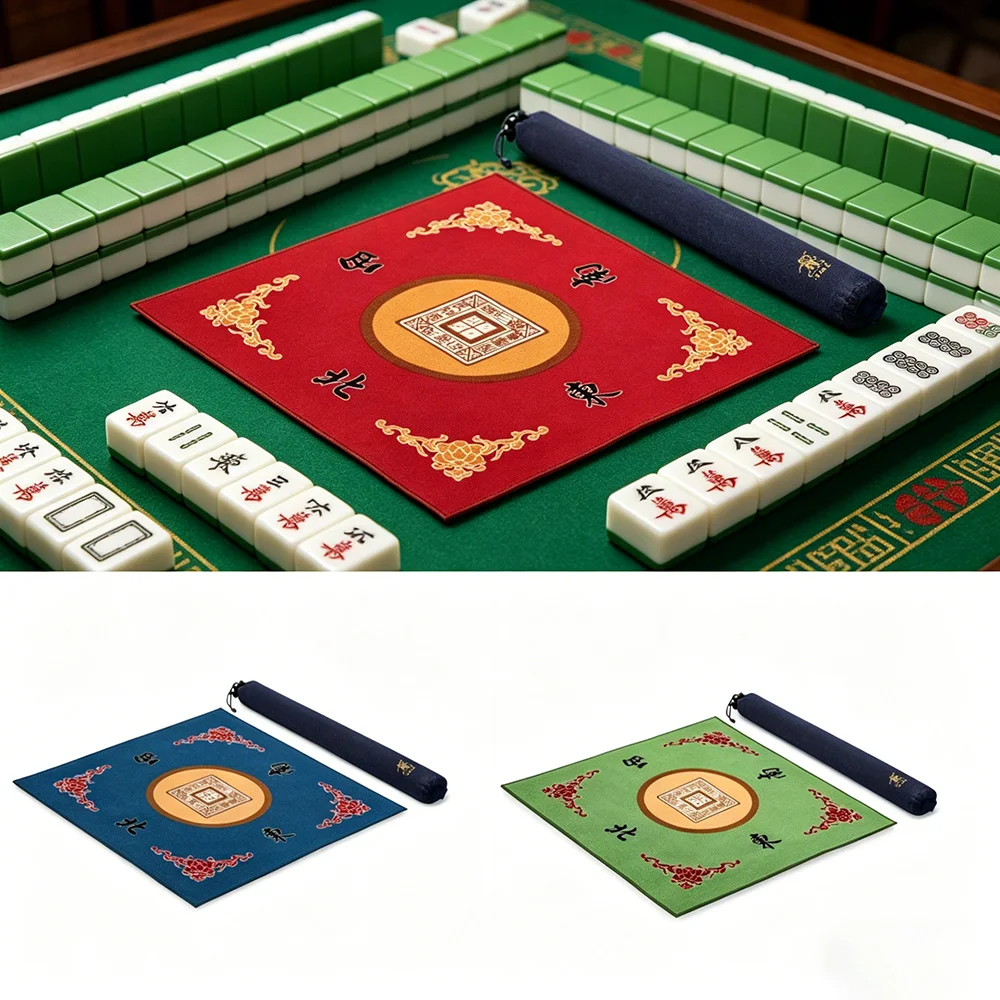 

80x80cm Large Mahjong Board Game Mat Anti-Noise Slip-Proof Polyester Tablecloth Non-Slip Mahjong Table Mat for Home Party Game