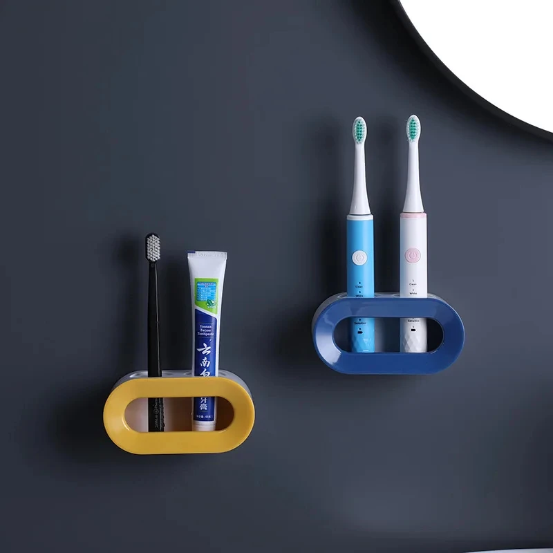 No Punch Bathroom Toothbrush Holder Wall Mounted Toothpaste Shelf Toilet Tooth Set Storage Rack Toothbrushes & Accessories