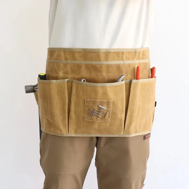 

High quality hardware tool storage waist bag oil wax short apron multifunctional large pocket half body apron